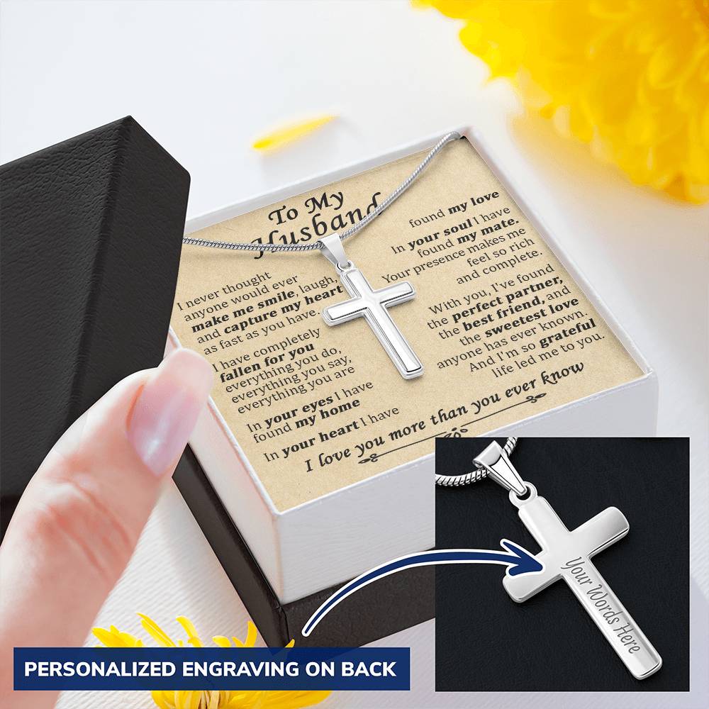 For Husband - Your Heart - Cross Customize Engraved Cross Necklace
