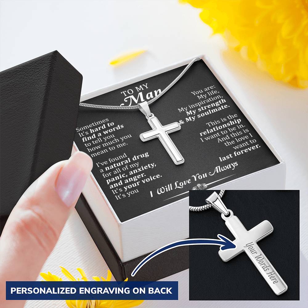 For Your Man - It's You - Cross Customize Engraved Cross Necklace