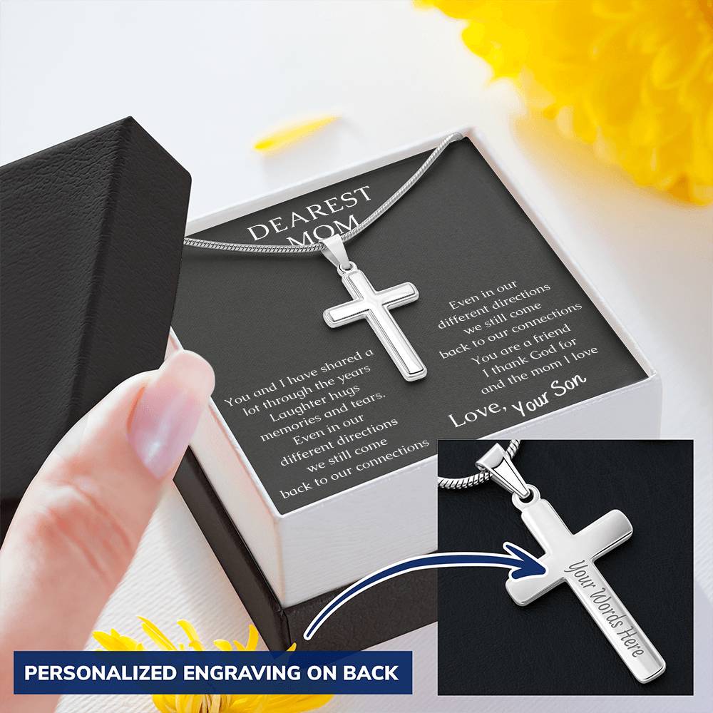 Dearest Mom Warm Your Mothers Heart With This Necklace Customize Engraved Cross Necklace