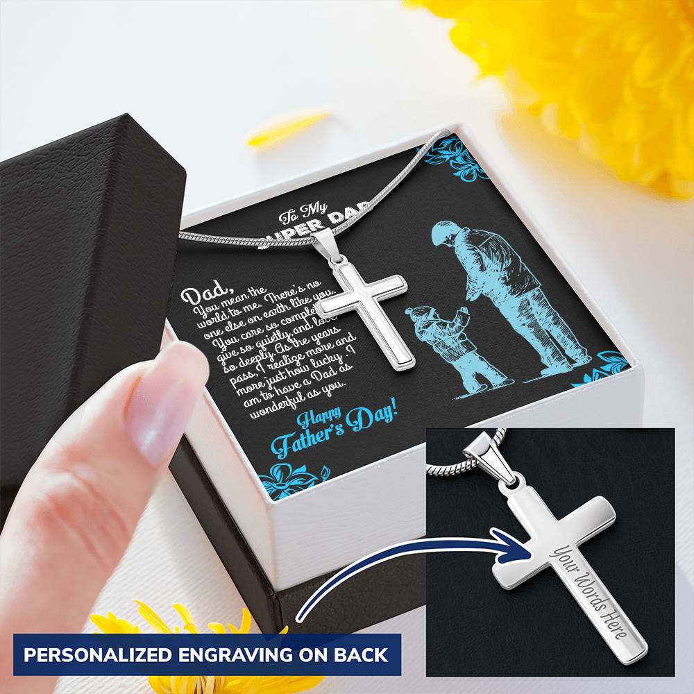 Father's Special Message Box For Dad Customize Engraved Cross Necklace