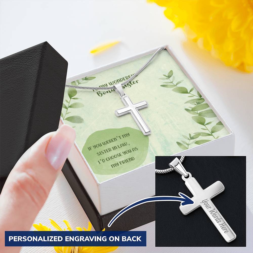 Bonus Sister Cross Pendant Sister In Law Customize Engraved Cross Necklace