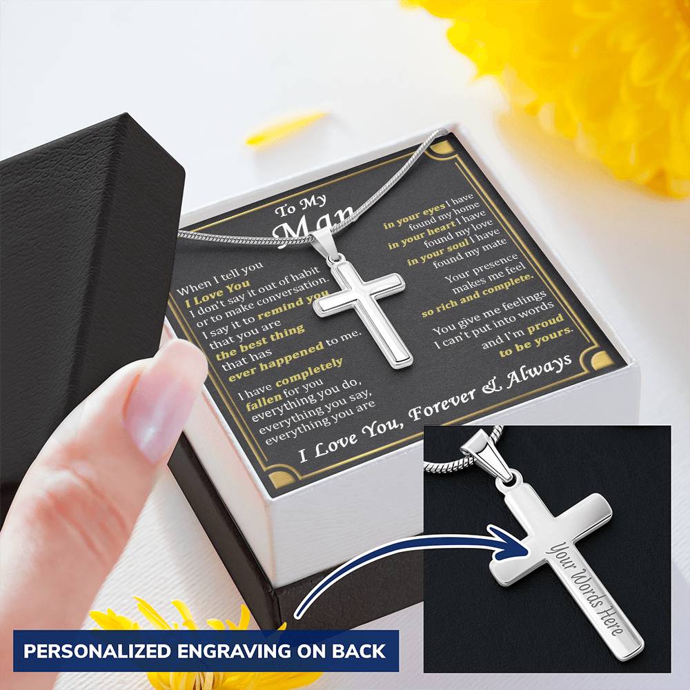 For Your Man - Everything You Do - Cross Customize Engraved Cross Necklace