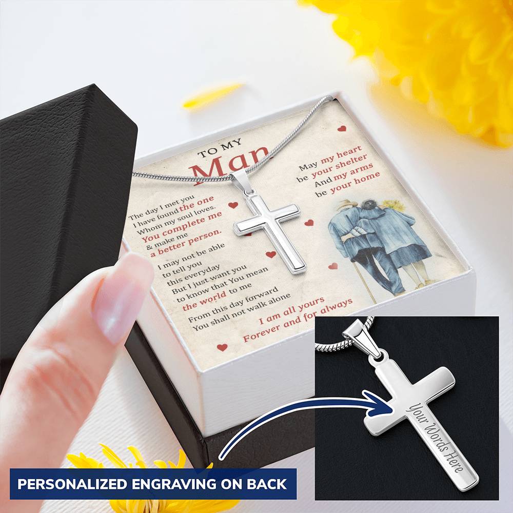 For Your Man - From This Day Forward - Cross Customize Engraved Cross Necklace