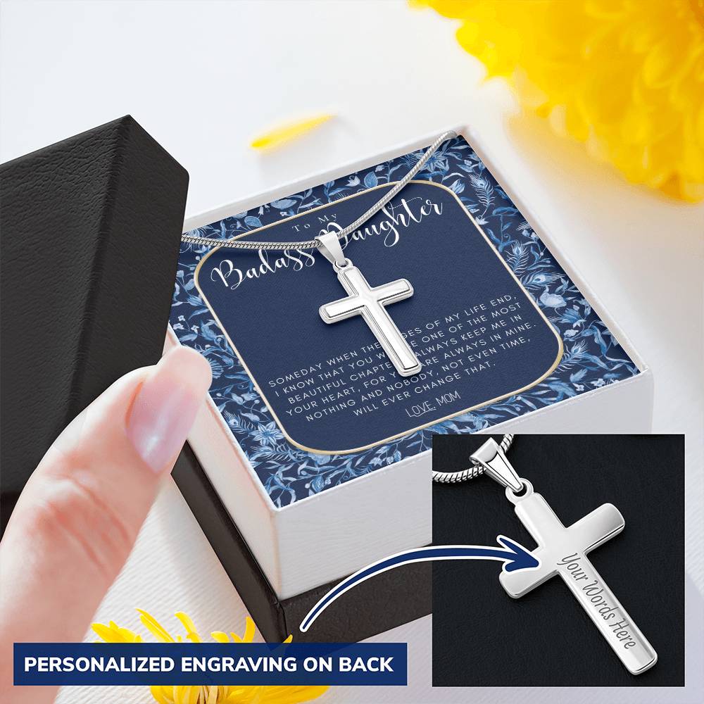 Badass Daughter Gift To My Daughter Necklace From Mom Grown Up Daughter Gift From Mom Customize Engraved Cross Necklace