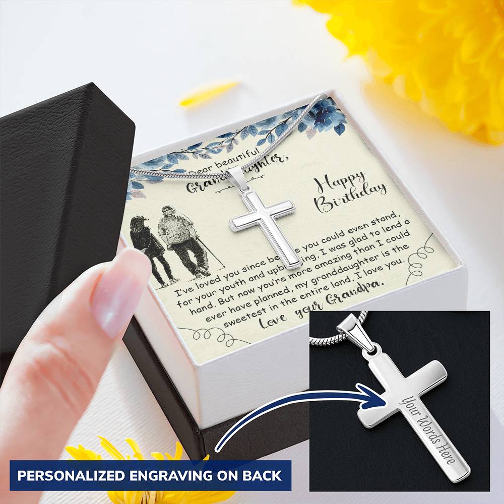 Dear Beautiful Granddaughter Happy Birthday Love Your Grandpa Customize Engraved Cross Necklace