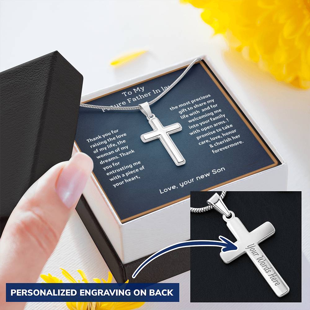 Father Of The Bride - Customize Engraved Cross Necklace