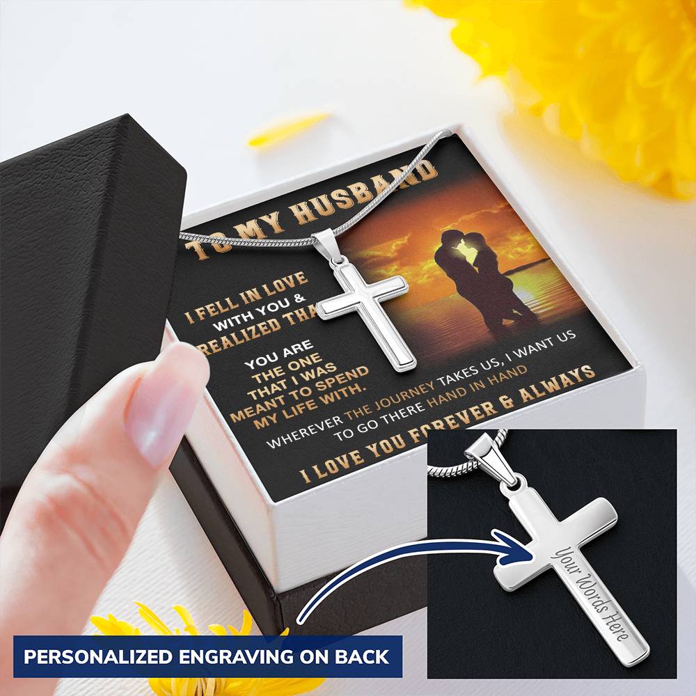 Gift For Husband - In Love - Cross Customize Engraved Cross Necklace