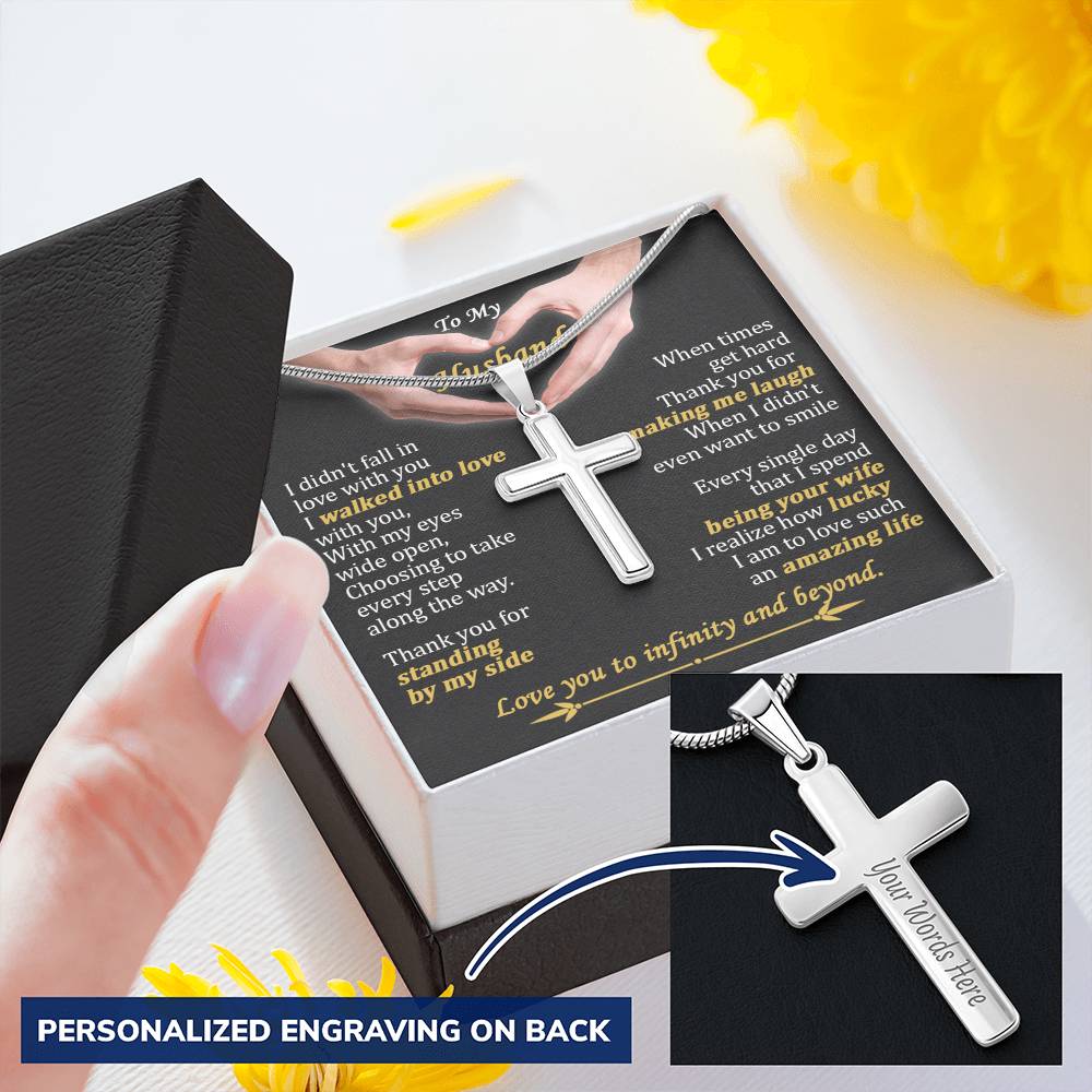 For Husband - When Times Get Hard - Cross Customize Engraved Cross Necklace