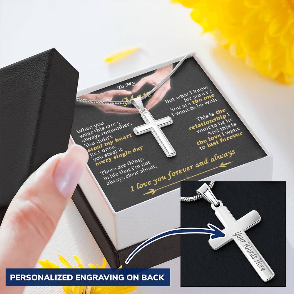 For Your Man - Steal My Heart - Cross Customize Engraved Cross Necklace