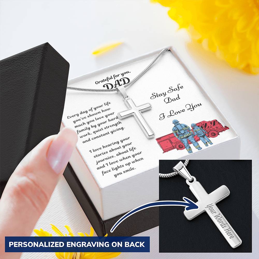 Cross Necklace Gift - Stay Safe Dad - Trucker Dad Customize Engraved Cross Necklace
