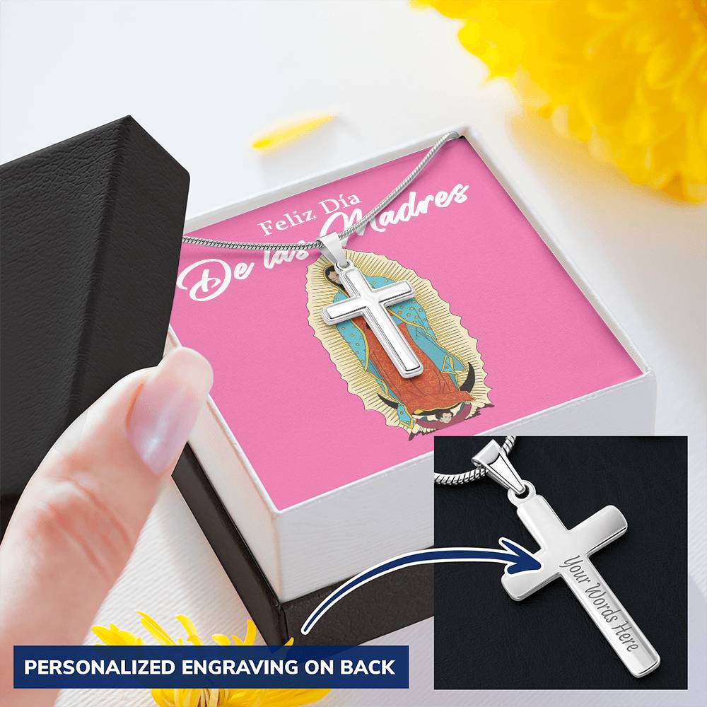 Feliz Dia De Las Madres - Our Lady Of Guadalupe Customize Engraved Cross Necklace
