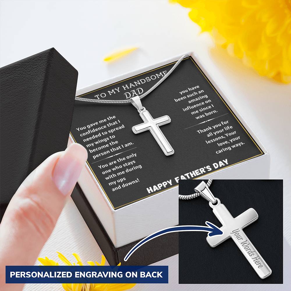 Father's Day Gift For Dad Customize Engraved Cross Necklace