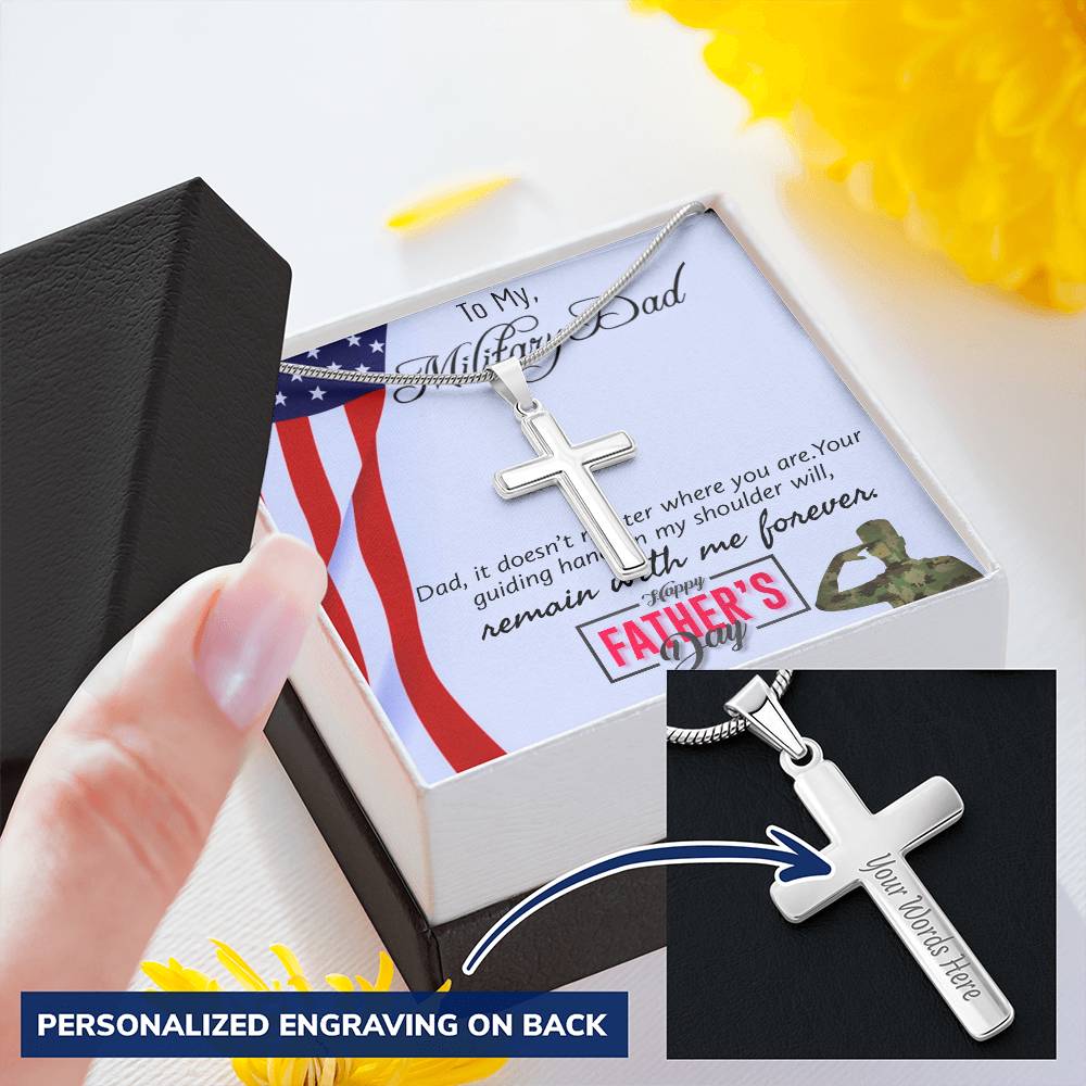 Fathers Day Gift To Military Dad From Daughter And Son. It Doesn’T Matter Customize Engraved Cross Necklace