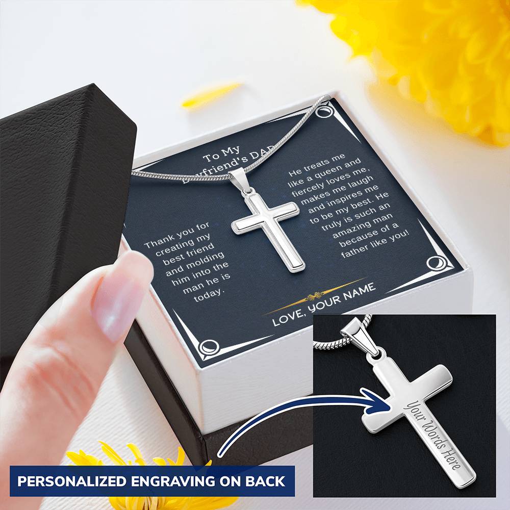 Boyfriend Dad - Thanks For Creating My Best Friend Customize Engraved Cross Necklace