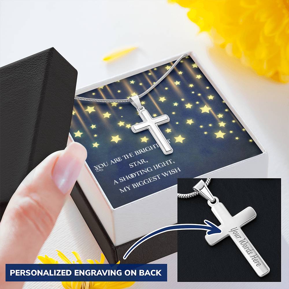 Biggest Wish Customize Engraved Cross Necklace