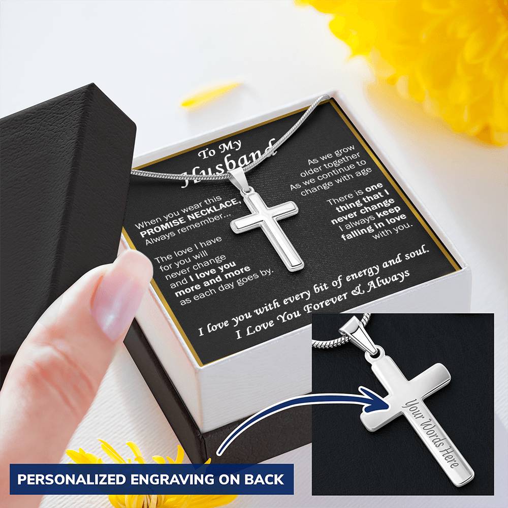 Gift For Husband - Energy - Cross - Cross Customize Engraved Cross Necklace