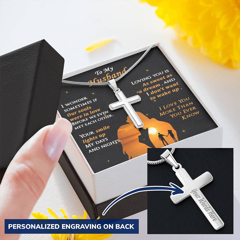 For Husband - Light Up My Day - Cross Customize Engraved Cross Necklace