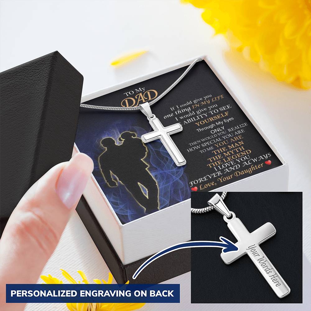 Gift For Dad Happy Father's Day 1 Customize Engraved Cross Necklace