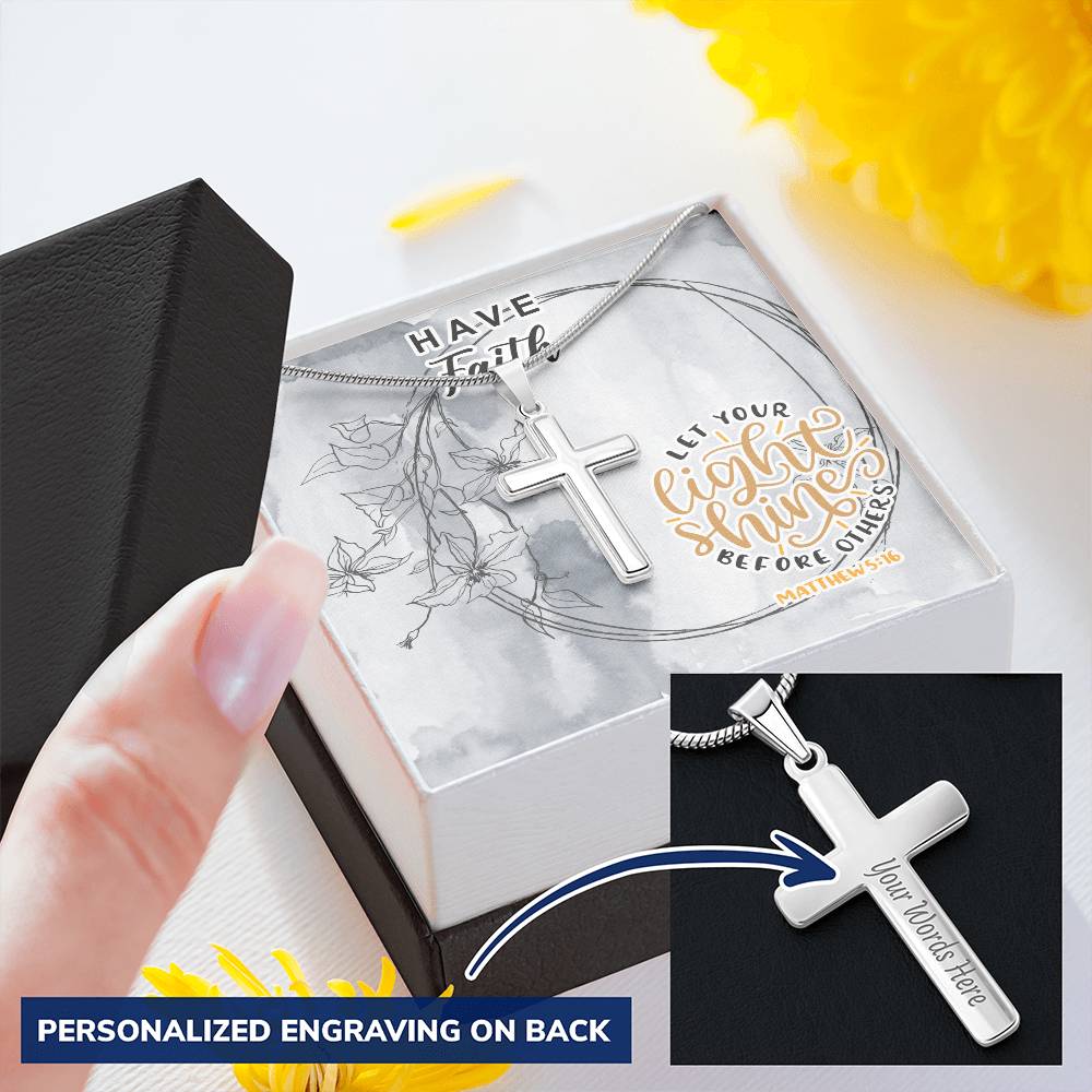 Dad To Son Gifts - Let Your Light Shine Before Others Customize Engraved Cross Necklace