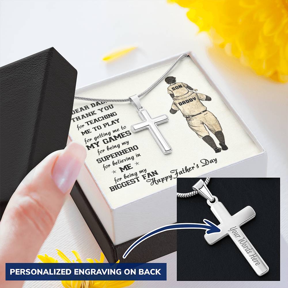 Dear Dad - Thank You Dad - Father's Day Gift - Luxury Necklace Customize Engraved Cross Necklace