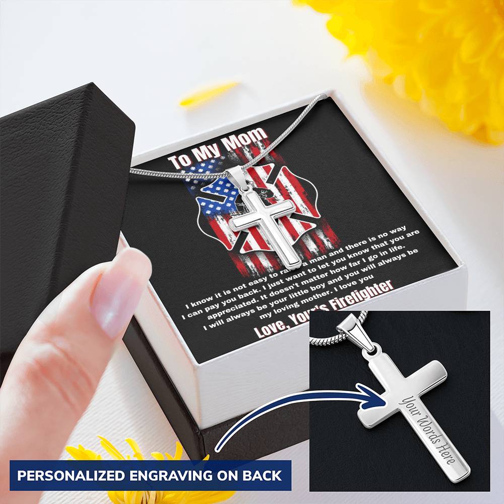 Firefighter Mom Necklace Customize Engraved Cross Necklace