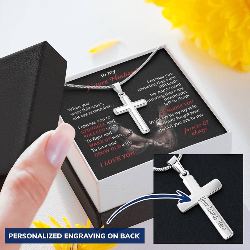 For Future Husband - Grow Old With You - Cross Customize Engraved Cross Necklace