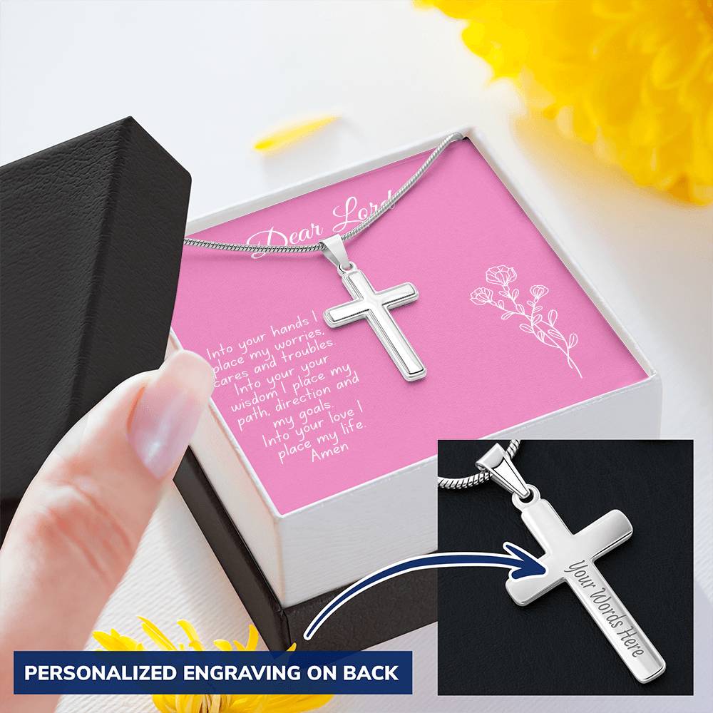 Dear Lord Faith Cross Necklace Customize Engraved Cross Necklace