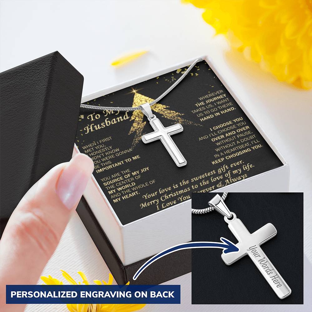 Gift For Husband - Sweetest Gift Ever - Cross Customize Engraved Cross Necklace