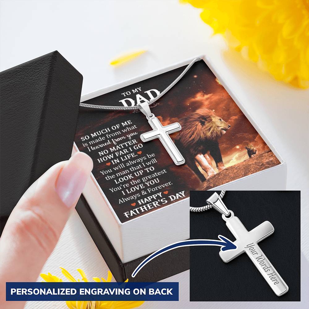 Gift For Dad Happy Father's Day Customize Engraved Cross Necklace