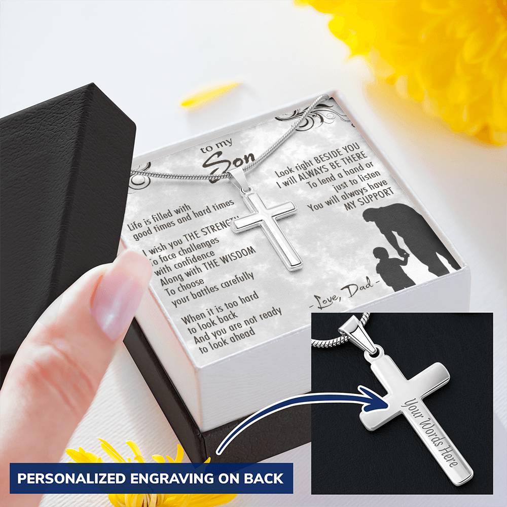 For Son - Beside You - Cross Customize Engraved Cross Necklace