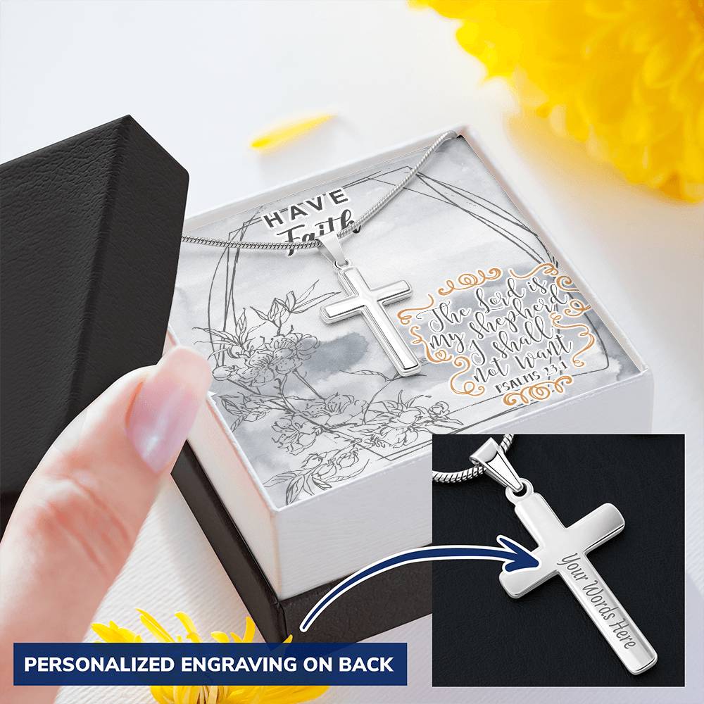Dad To Son Gifts - The Lord Is My Shepherd I Shall Not Want Customize Engraved Cross Necklace