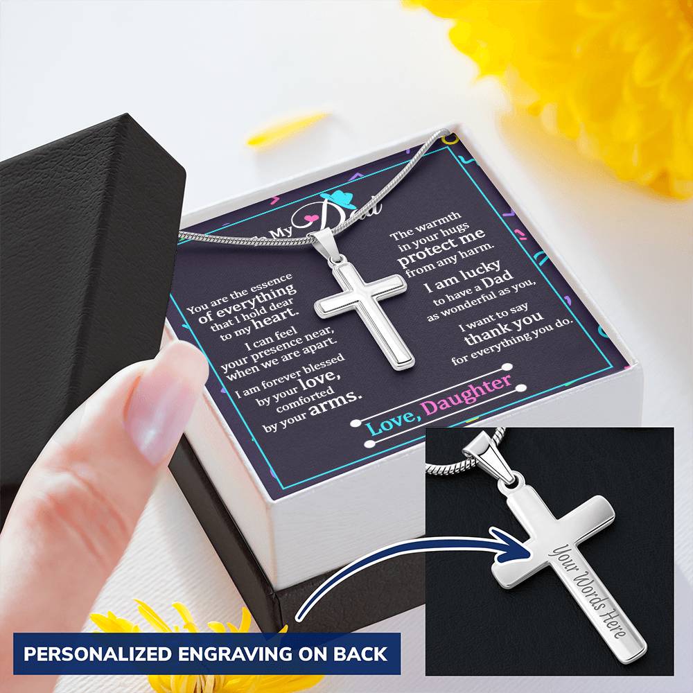 Father's Day Customize Cross Necklace Dad Quote Gift Design Father Is Everything Customize Engraved Cross Necklace