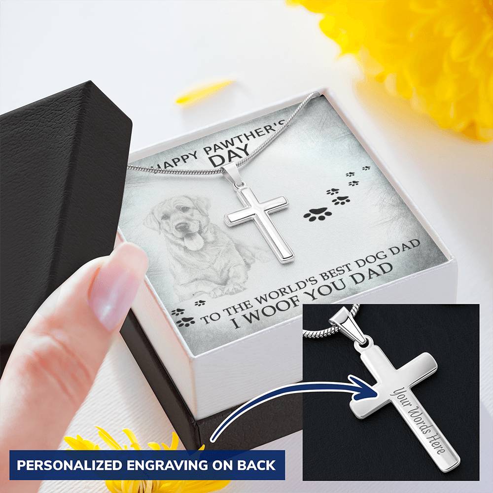 Dog Dad 1 Customize Engraved Cross Necklace