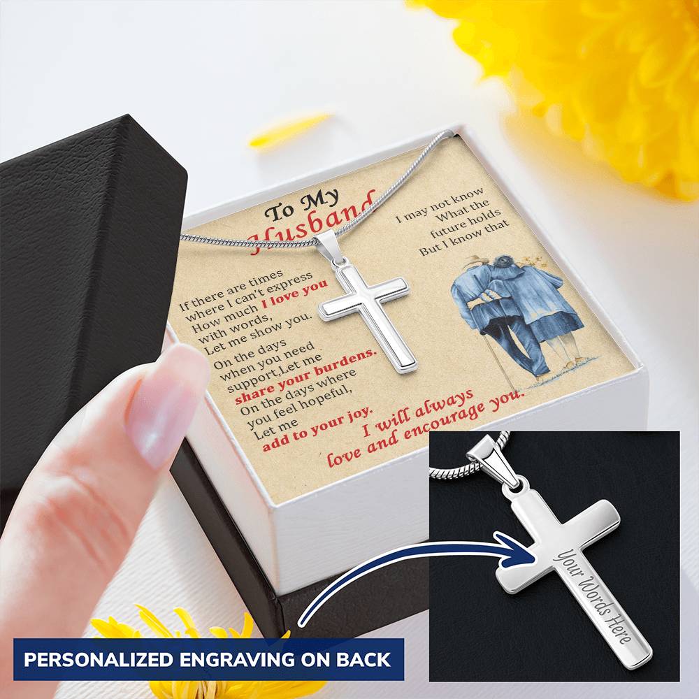 For Husband - Share Your Burdens - Cross Customize Engraved Cross Necklace