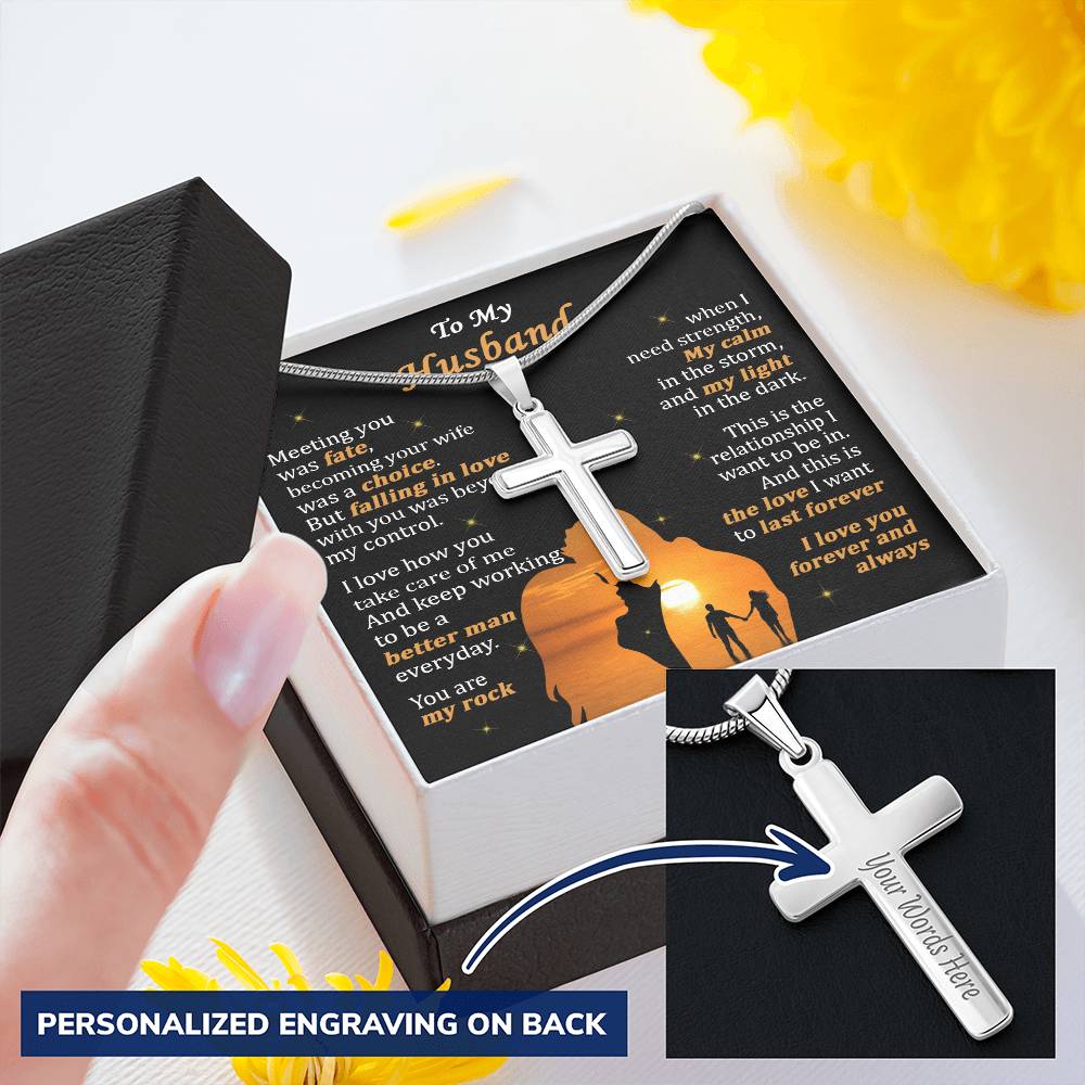 For Husband - My Light In The Dark - Cross Customize Engraved Cross Necklace