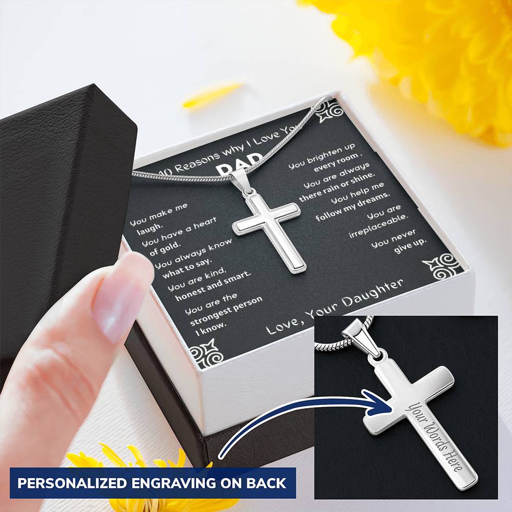 10 Reasons - Dad Amazon 4 Customize Engraved Cross Necklace