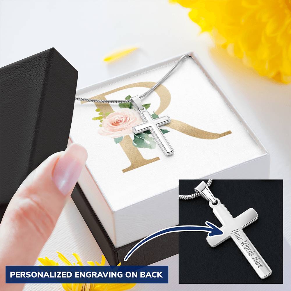 Gift For Dad Customize Engraved Cross Necklace