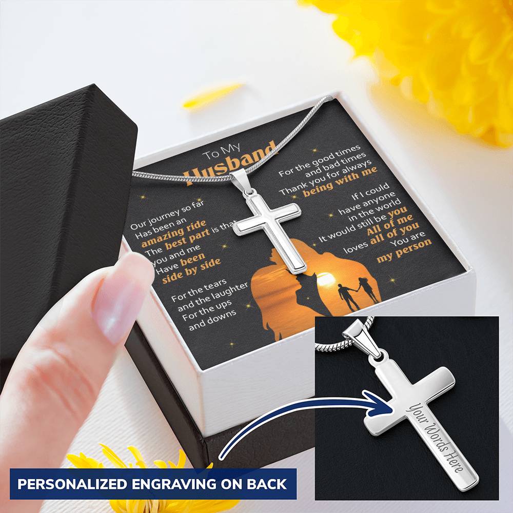 For Husband - My Person - Cross Customize Engraved Cross Necklace