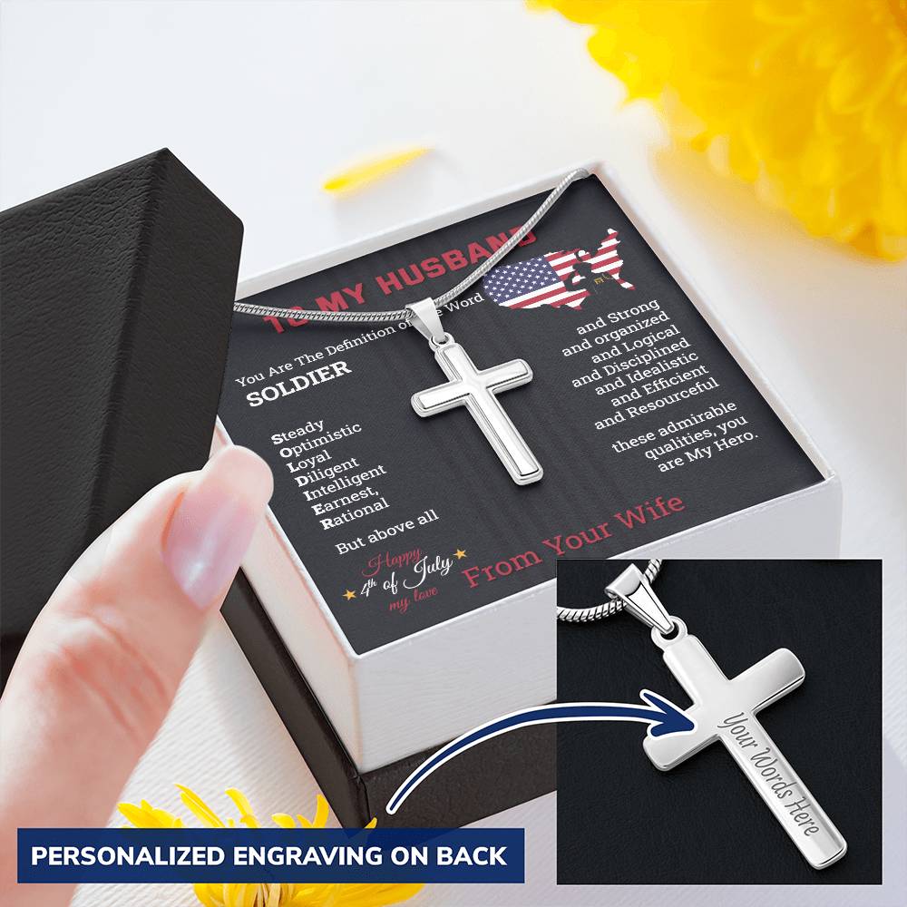 4Th Of July Soldier Husband Personalised Cross Pendant Gift Last Few Remaining Customize Engraved Cross Necklace