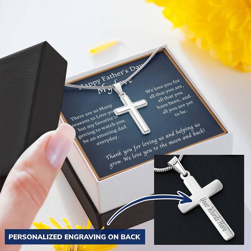 Father Day My Love Customize Engraved Cross Necklace