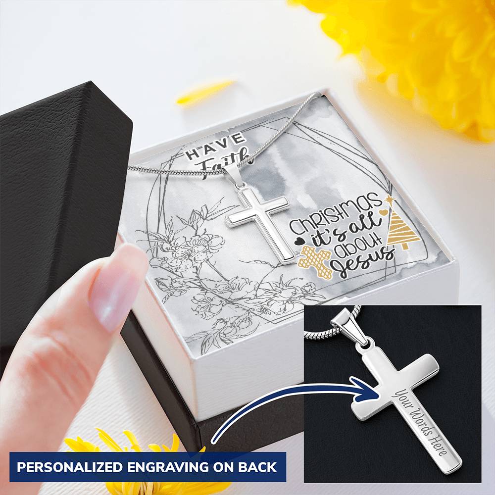 Dad To Son Gifts Cross Necklace Chain Bible Verse - Christmas It's All About Jesus Customize Engraved Cross Necklace