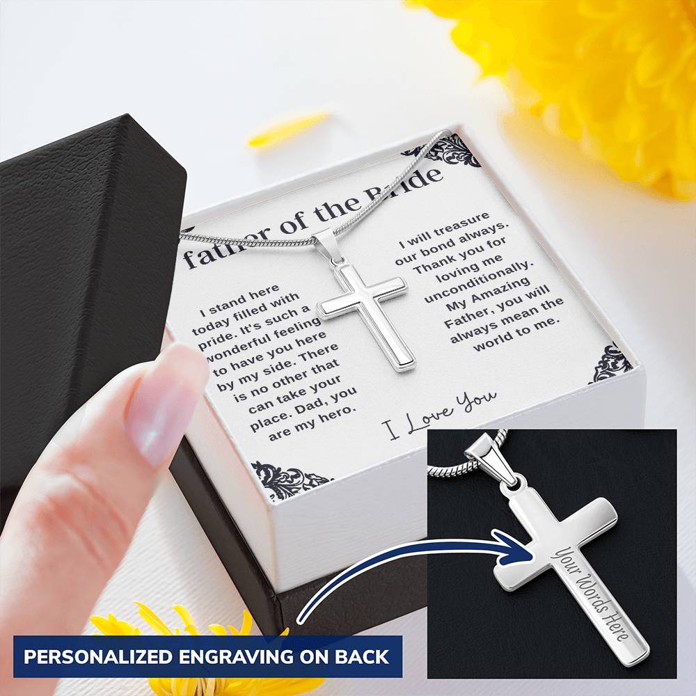 Father Of The Bride From Daughter Customize Engraved Cross Necklace