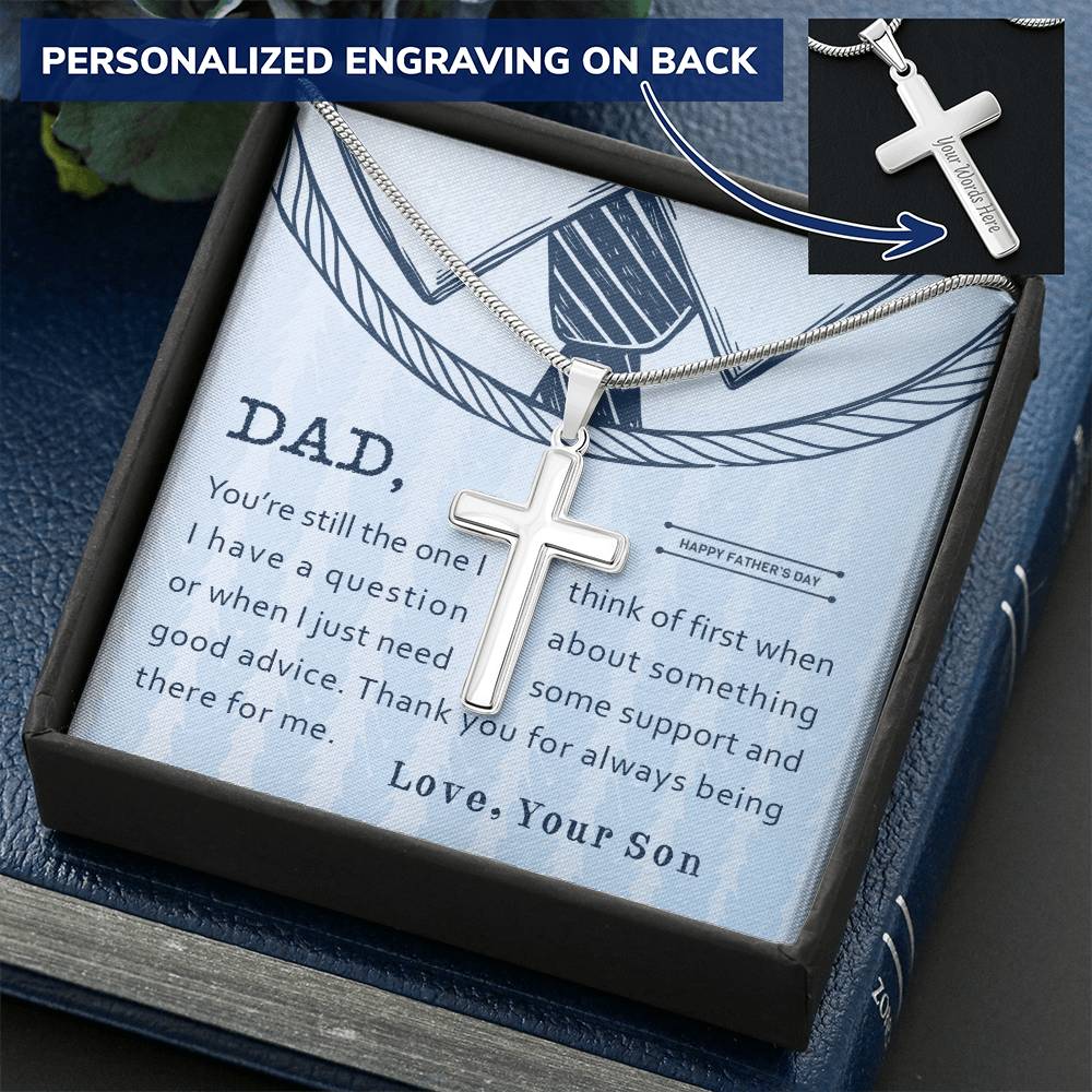 Gift For Dad From Son - Customize Cross Necklace - Father's Day Gift Customize Engraved Cross Necklace