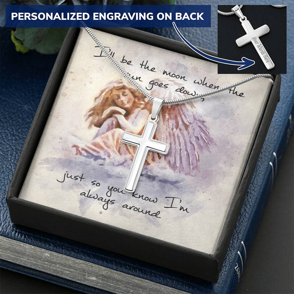 Cross Necklace - Engravable - Angel Message Card Customize Engraved Cross Necklace