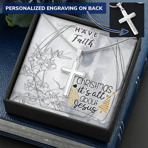 Dad To Son Gifts Cross Necklace Chain Bible Verse - Christmas It's All About Jesus Customize Engraved Cross Necklace