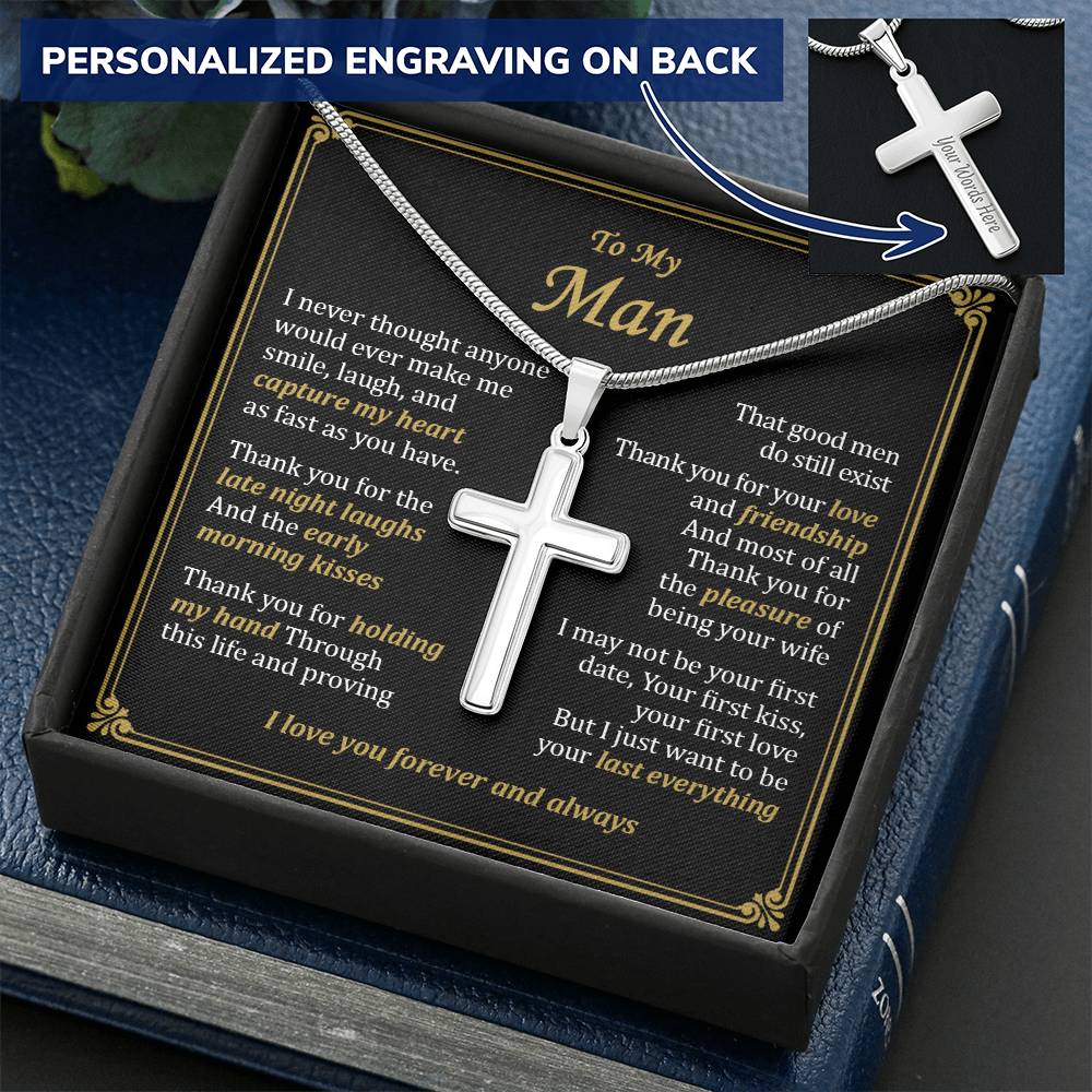For Your Man - Late Night Laughs - Cross Customize Engraved Cross Necklace
