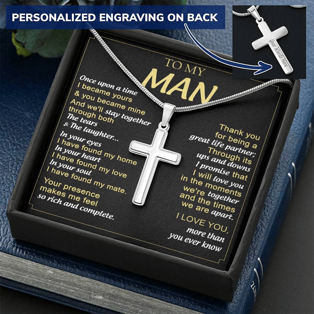 For Your Man - Great Life Partner - Cross Customize Engraved Cross Necklace