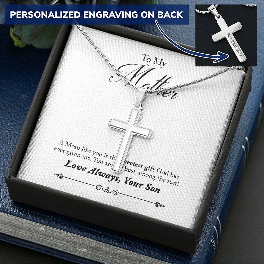 A Cross For My Mom From Your Loving Son Customize Engraved Cross Necklace