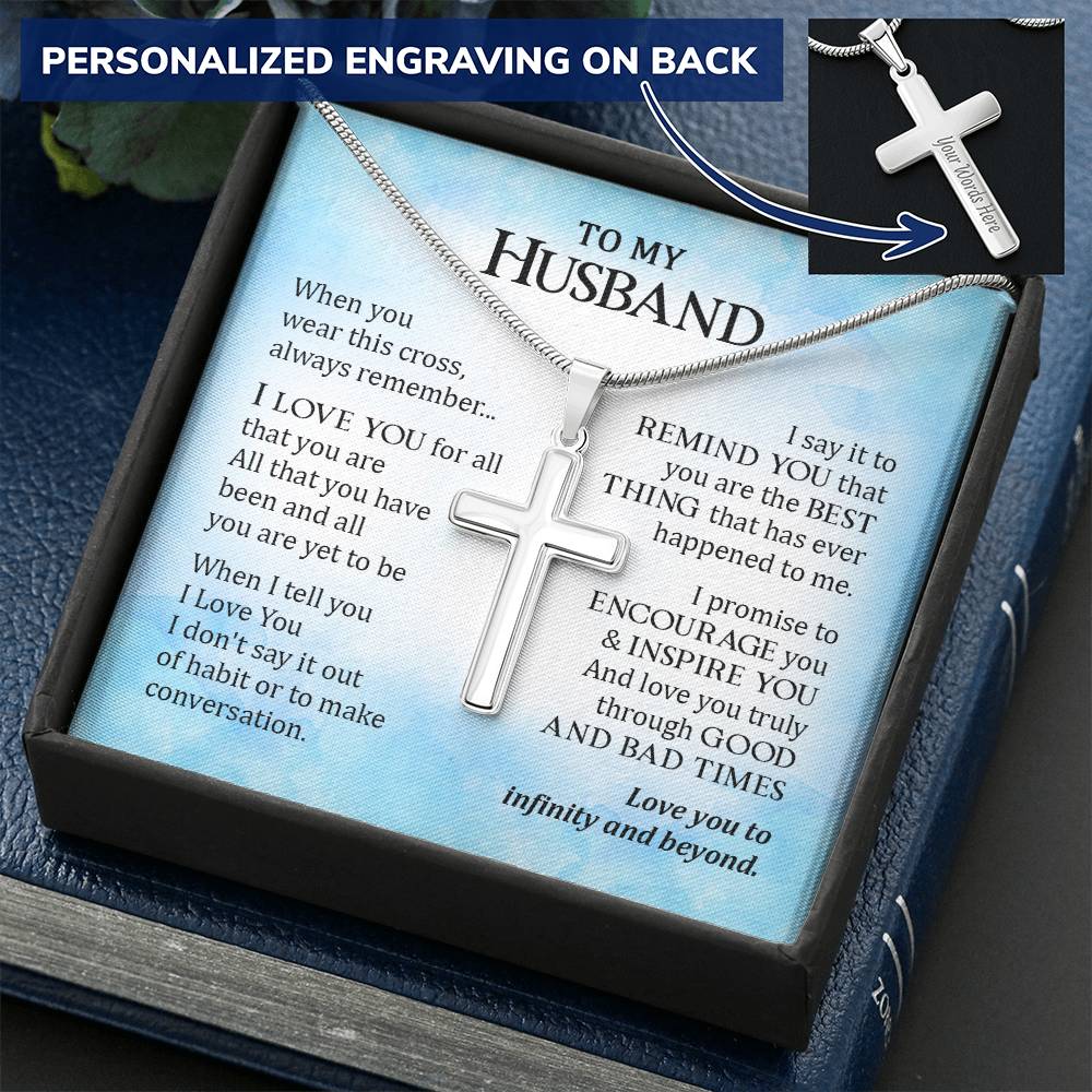For Husband - Out Of Habit - Cross Customize Engraved Cross Necklace