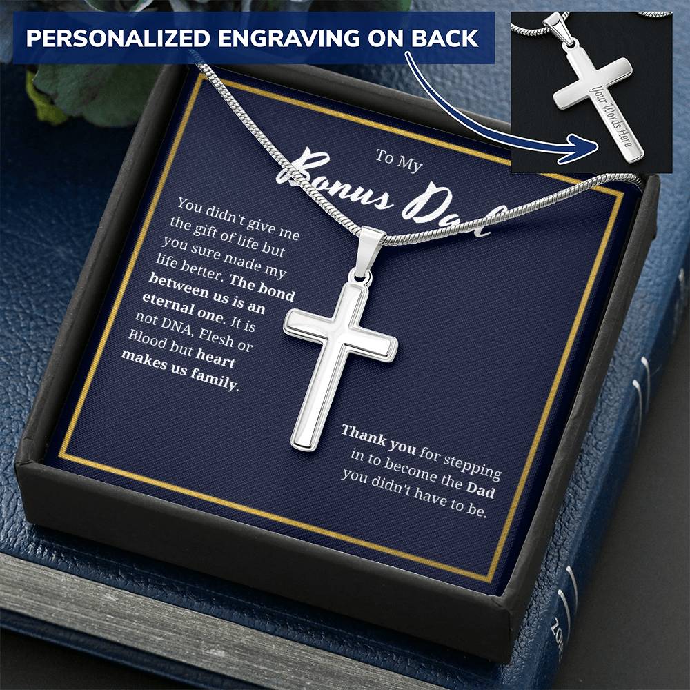 Bonus Dad The Bond Between Us Artisan Cross Necklace Customize Engraved Cross Necklace